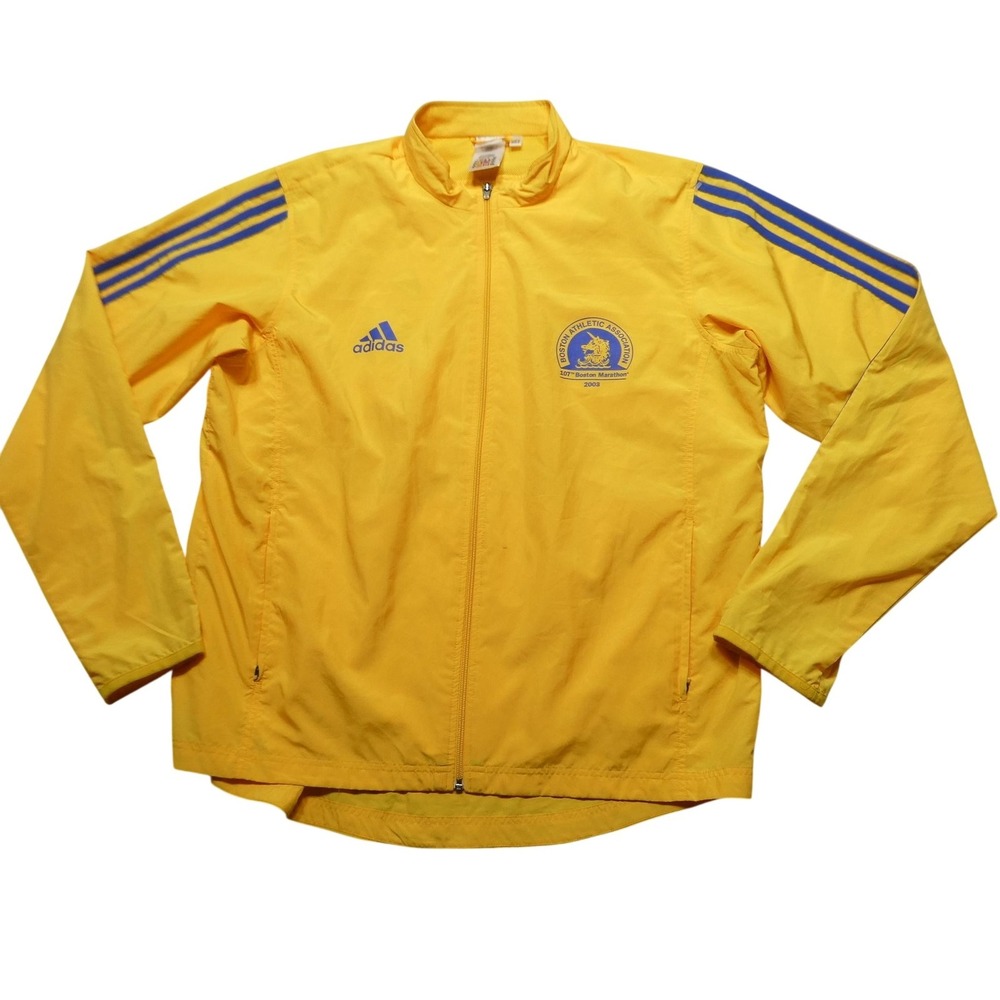 Vintage Adidas Jacket Mens XL Boston Marathon 2003 Yellow Windbreaker